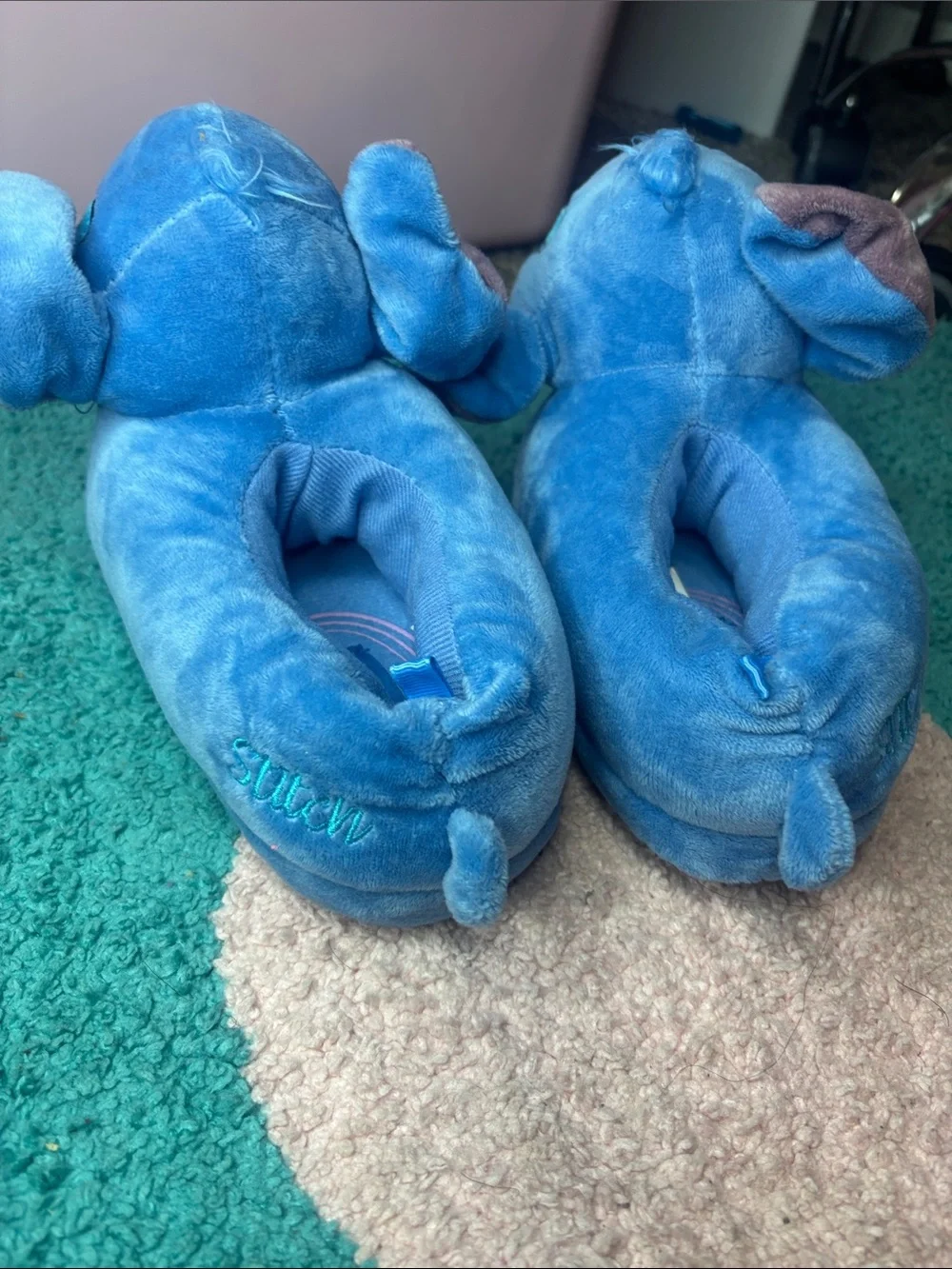 Blue Stitch Plush Slippers